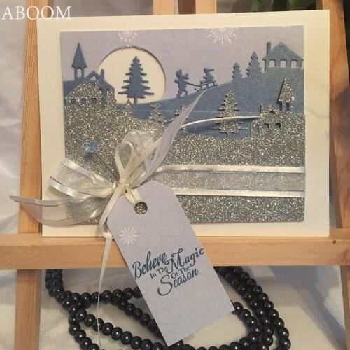 ABOOM New Arrival 1PC Hill Tree House Metal Die Cut Embossing Folder Scrapbooking Album Photo Decoration Cutting Dies Template