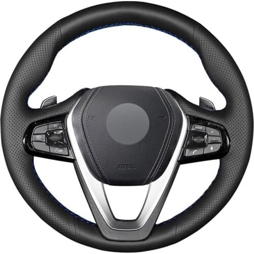 Black Genuine Leather No-slip Car Steering Wheel Cover for BMW G20 G30 G31 530i 540i 530e G32 G11 G12 X3 X4 X5 X7 2017-2019