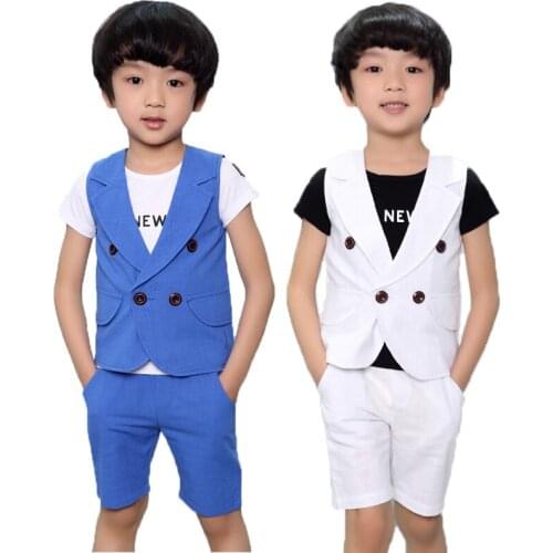 Children Boys Suits Blazer Waistcoat Vest Pant 2Pcs Brand England Kids Summer Weddings Birthday Dress Gentleman Costumes Clothe
