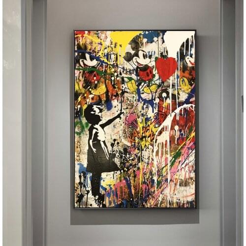 Girl Holding A Balloon Wall Graffiti Art Prints Modern Street Art Canvas Paintings On The Wall Pictures Kids Room Decoration