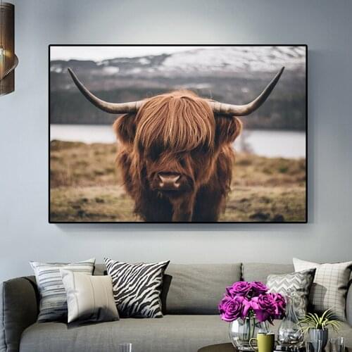 Highland Cow Wild Animals Canvas Painting Posters Prints Nordic Wall Art Pictures for Living Room Home Decor (No Frame)