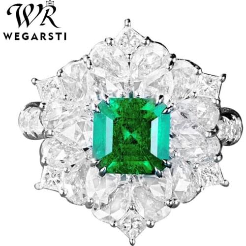 WEGARSTI Green Emerald Gemstone Rings For Women Engagement Wedding Promise Ring 925 Sterling Silver Party Open Size Fine Jewelry