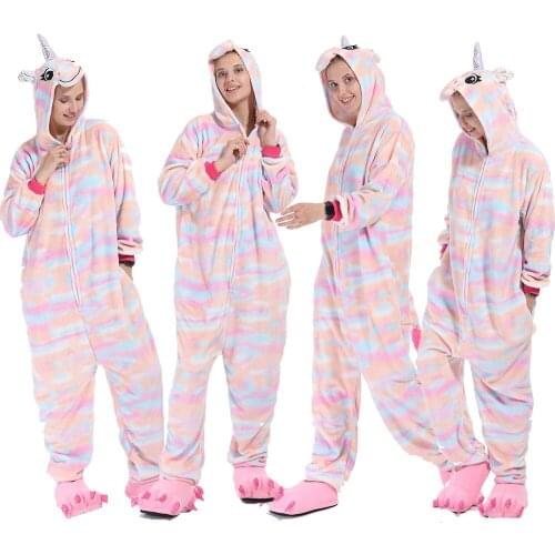 Family Matching Clothes Animal Zebra Costume Adult Pajamas Kigurumi Unicorn Onesie Pajama Sets Girls Sleepwear Mom Daughter Pjs