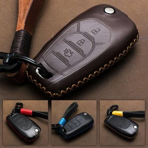 Leather Car Key Case For Chevrolet Cruze Sonic Spark Trax 2019 3 Buttons Folding Remote Fob Cover Keychain Holder Auto Accessory