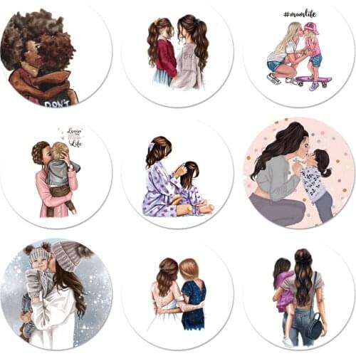 Fashion Black Brown Hair Baby Mom Girl Queen Icons Pins Badge Decoration Brooches Metal Badges For Backpack Decoration