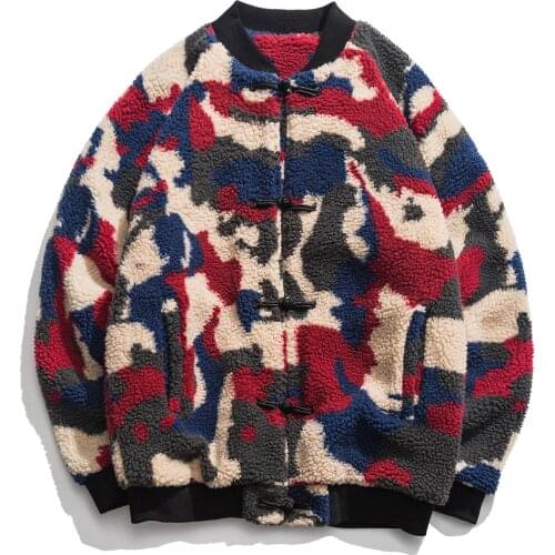 Mens Jacket Thicke Coat Fleece-Lined Jacket Lamb Wool Coat Chinese Style Camouflage Cotton-padded Clothes Autumn Winter