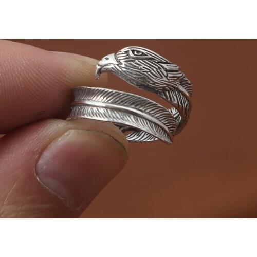 S925 Sterling Silver Jewelry Retro Thai Silver Rings Mens Takahashi Goro Eagle Head Feather Ring