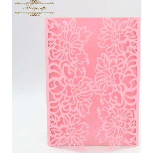 2018 new arrival pink pearl envelopes rose flowers pattern lase cut wedding invitations