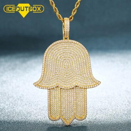 Big Size Hand Pendant Necklace Full Of Crystal Iced Out Cubic Zircon For Mens Hip Hop Jewlery Rock Chain Gold Silver Color Gift