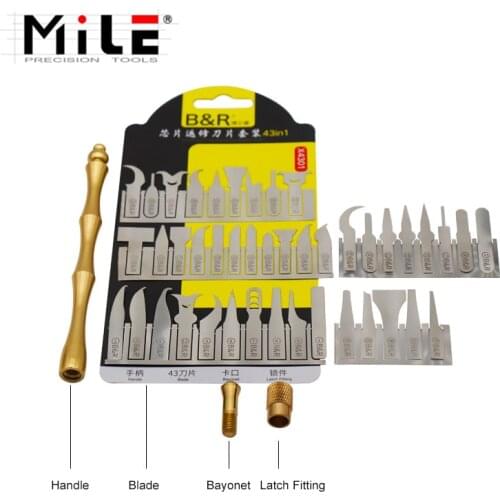 Mile 43in1 CPU NAND Removal Graver Blade Glue Cleaning Pry Knife Phone Repair Tool For iPhone Motherboard Repair A9 A10 A11