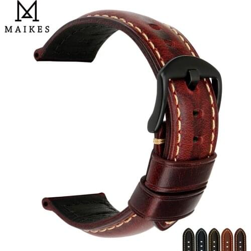 MAIKES Watch Accessories Watch Band 20mm 22mm 24mm 26mm Watch Strap Vintage Genuine Calf Leather Watchband For Panerai / Tissot