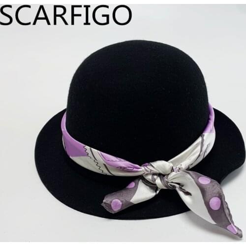 SCARFIGO Ladies Elegant Fedora Wool Felt Hat Bowler Hat Women Wool Felt Bowler Hat