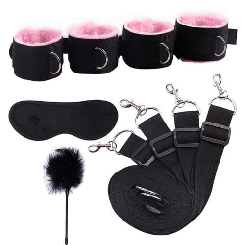 Sex Toys For Woman Men BDSM Bondage Set Under Bed Erotic Restraint Handcuffs & Ankle Cuffs & Eye Mask Adults Games for Couples