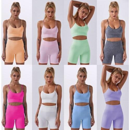 Gym Yoga Sport Set Seamless Bra Running Shorts Women 2 Piece Set Crop Top Shorts Sport Wear Fashion Athletic Yoga Set for Women