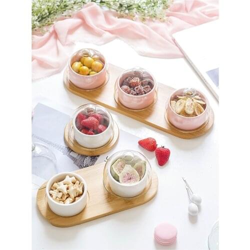 Glass Cover Dessert Bowl Small Bowl with Lid Compartment Dried Fruit Tray Dessert Cake Baking Creative Snack Box Snack Dish