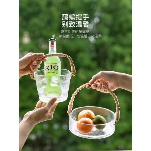 Glass Fruit Plate Household Living Room Coffee Table Ice Bucket Creative Personality Bamboo Rattan Portable Fruit Basket