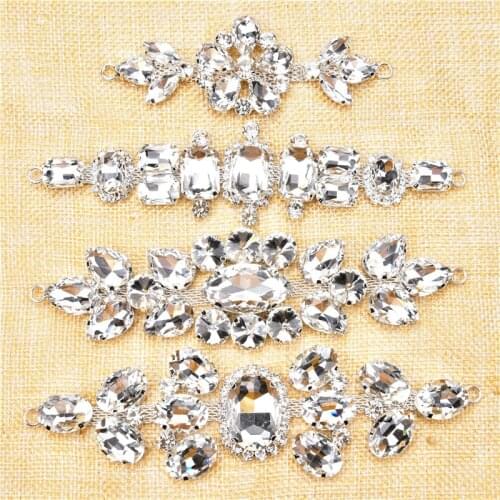 Rhinestone Brooch Clear Crystal Glass Diamond Buckle Shoes Bikini Connection Flat-Back Metal Chain Diy Clothing Dress Decorative