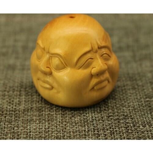 TB035 -- 2." Hand Carved Boxwood Carving Figurine : Buddha mask