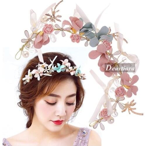 Handmade Bow Flower Tiara Bridal Wreath Headband Wedding Garland