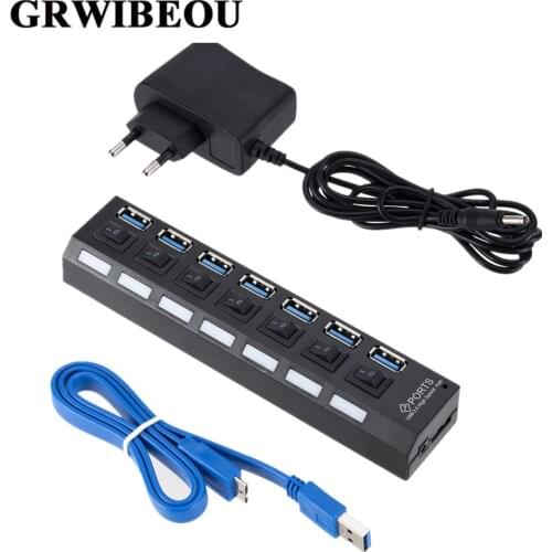 Multi USB Hub 3.0 USB Splitter USB 3.0 Hub Adapter Portable USB3.0 7 Ports HUB With ON/OFF Switch For PC Computer Accessories