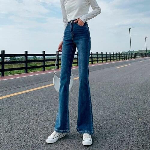 Spring Autumn Stretchable Micro Flare Jeans High Waist Slim Korean Style Long Denim Pants Ladies Boot Cut Denim Trousers