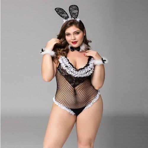 XXL Size Lace Bunny Girl Sexy Erotic Lingerie Anime Cosplay Costume Rabbit Bodysuit Wrapped Chest Sweet Large Size For Women