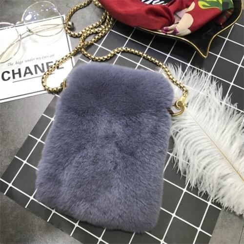New Ladies Wallet Rex Rabbit Fur Leopard Print Shoulder Bag Messenger Bag Mobile Phone Wallet Handbag Handbag Fur Pocket Bag