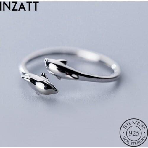 INZATT Real 925 Sterling Silver Dolphin Opening Ring For Women Party Cute Fine Jewelry Minimalist Accessories 2019 Gift
