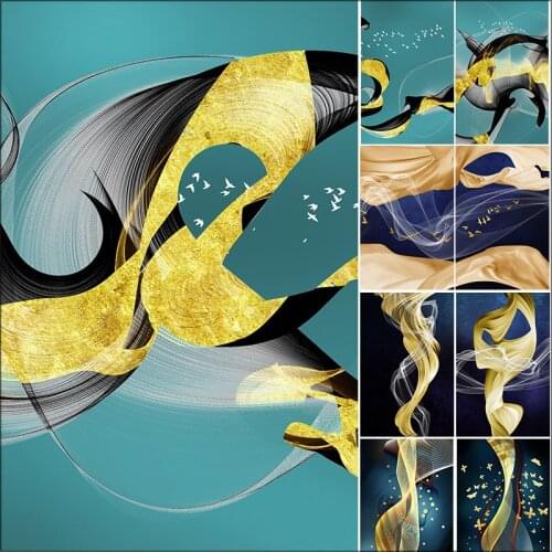 Line Aesthetics Canvas Painting, Modern Abstract Painting, Floating Ribbon, Poster, Flying Butterfly Mural, Printing Family Gif