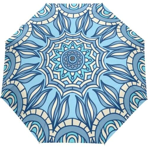 Blue Indian Mandala Bohemian Pattern Umbrella Fully Automatic Folding Umbrella for Men Adult Parasol Paraguas Women Umbrellas