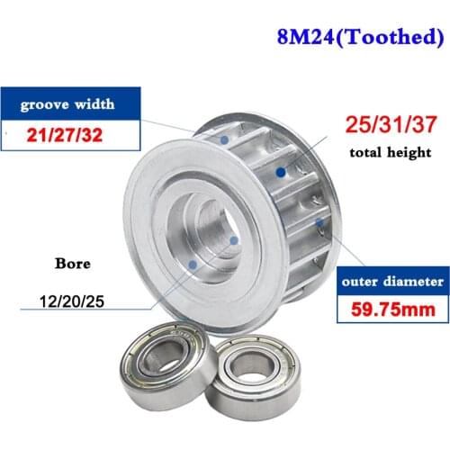 1Pcs 8M 24 Tooth 25 Tooth Idler Timing Pulley Double Side Bearing Synchronous Wheel Width 21/27/32mm Bore 12/20/25mm