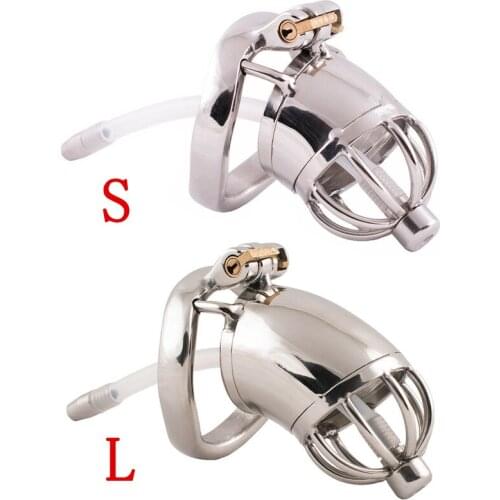 304 Stainless Steel Male Chastity Device Penis Cage Cock Ring with Urethral Sounds Catheter Tube Metal Chastity Belt Lock for Me