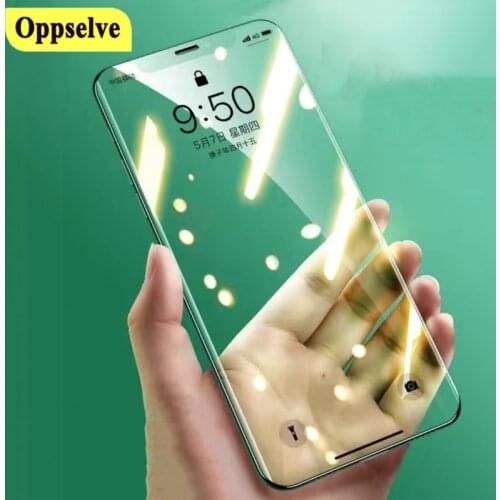 Oppselve 9D Protective Tempered Glass Film for iPhone 12 Mini 11 Pro XR XS MAX X 7 8 6 6S Plus Green Film Screen Protector Class