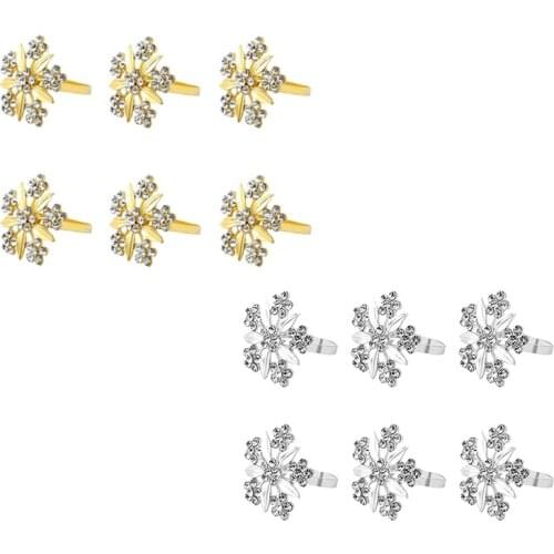 Promotion! Napkin Ring 6-Piece Set of Rhinestone Petal Napkin Ring Holder for Wedding, Dinner Party, Table Decoration