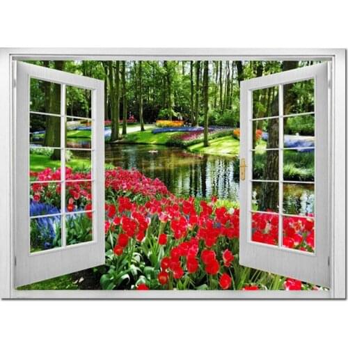 Diamond Embroidery Window Tulip Natural View Needlework 5D Diy Diamond Painting Full Square Round Rhinestone Mosaic kitsZP-845