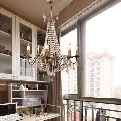 American country chandelier crystal lamp wrought iron living room dining room lamp simple wrought iron staircase long chandelier