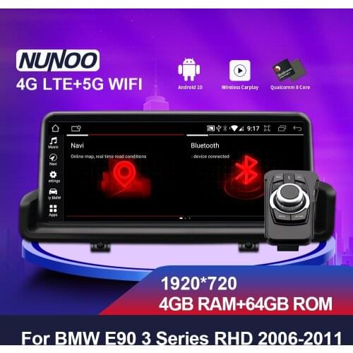 Nunoo Qualcomm 8 Core Android 10 Car DVD Player Media Audio Navigation For BMW E90 Series 3 2006-2011(Low RHD ) 4GB 64GB Carplay