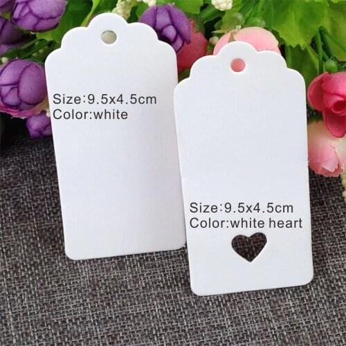 200pcs white kraft Paper Tags 9.5x4.5cm Favour Lolly Heart Hollow Wedding Party Gift Bag Name Label accept customized order