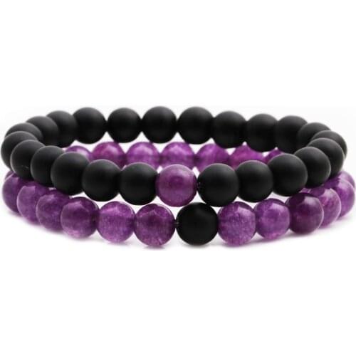 Trendy Charm Couple Bracelets 8mm Matte Black purple stone Beads Bracelet for Women&Men Handmade fashion Jewelry Pulseras gift