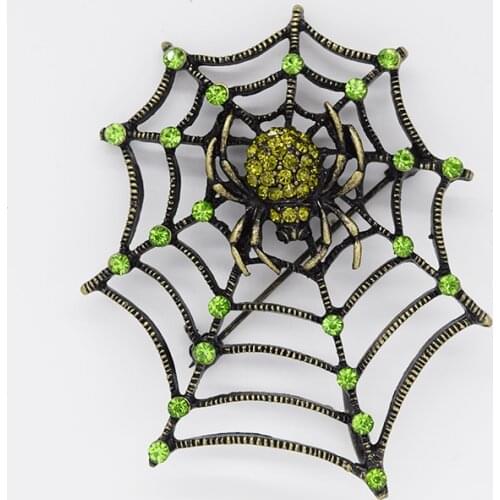 Antique bronze Brooch Pendant Peridot Olivine Rhinestone Spider web Pin brooches C262 K4
