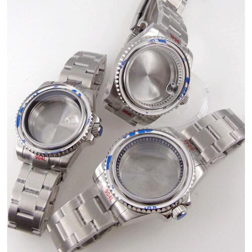 40mm Sapphire Watch Case+Oyster Band Fit NH35 NH36 ETA 2824 ST 2130 PT5000 100m Waterproof White/Black Chapter Ring