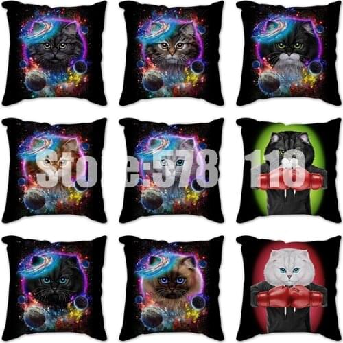 Black Cat Cushion Cover Cotton Linen Square Cat Pillows Case Decorative Pillow Cover for Home Car Sofa Decora Pillowcase cojines