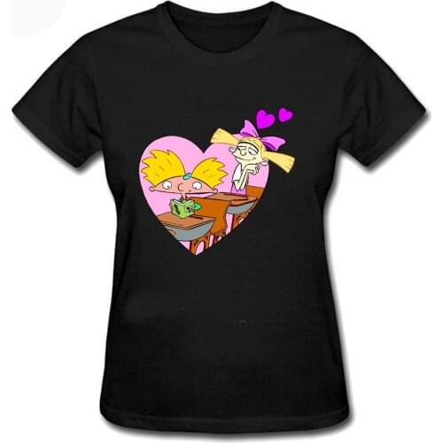 Arnold And Helga Tshirt Hey Arnold 90s Cartoon Football Head Short Sleeve T Shirts Women Hipster Hip Hop Top Tees Womens Print