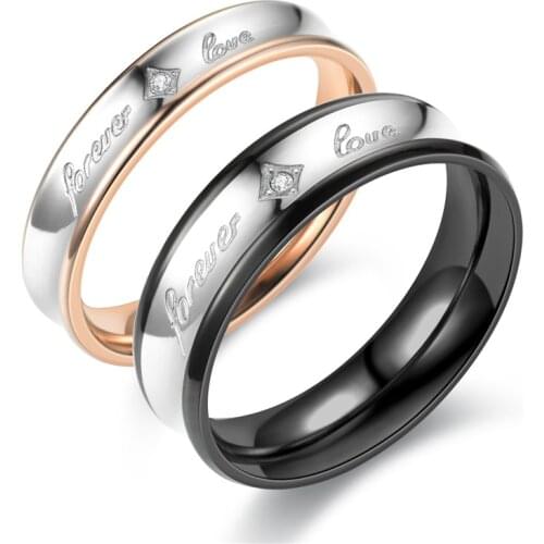 New Fashion "Forever Love" Letter Couple Rings for Lovers Valentines Day Gift Jewelry Accessories Simple Zircon Wedding Band