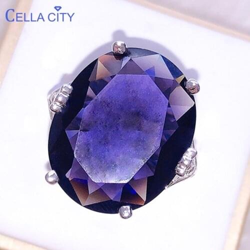 Cellacity Elegant Simple Hollowed out Ring for Women Oval shaped Amethyst Silver 925 Jewelry Elliptical Extra Large Gemstones