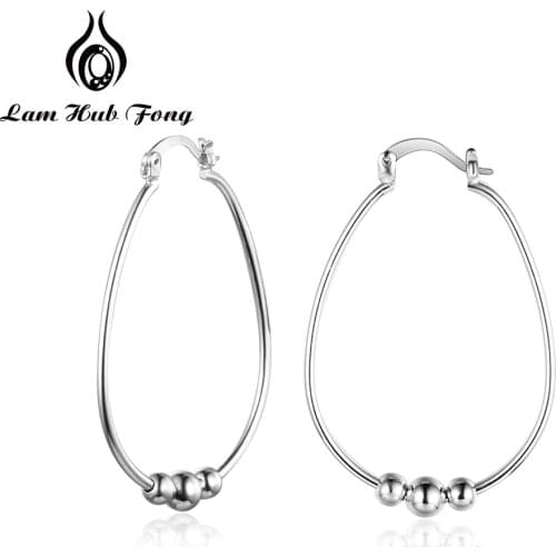 Minimalist Large Circle Hoop Earrings with Beads Teardrop Shape Earrings for Women Fashion Jewelry Birthday Gift (Lam Hub Fong)