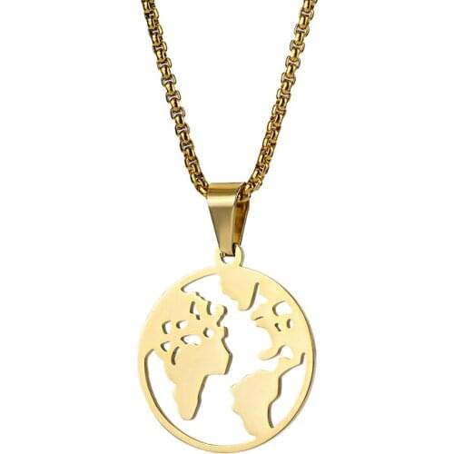 Cool Ins Your World Map Necklace Pendant Titanium Steel Trendy Men and Women Ornament