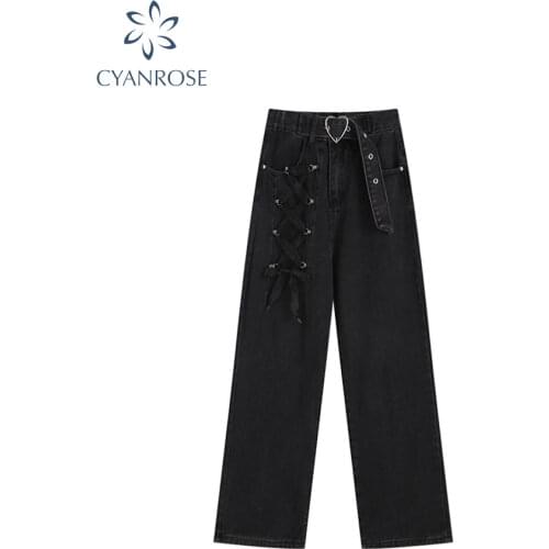 Fashion Y2k Jeans Women High Waist Baggy Casual Autumn 2021 Hip Hop Punk Pants Black Vintage Gothic Wide Leg Long Trouser Female