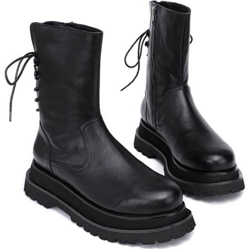 Double Sole Men Ankle Boots Thick Bottom Winter Shoes Genuine Leather Snow Boots Men 14#23/10d50