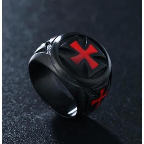 High Quality Metal Classic Punk Black Cross Knight Ring Mens Religious Jewelry